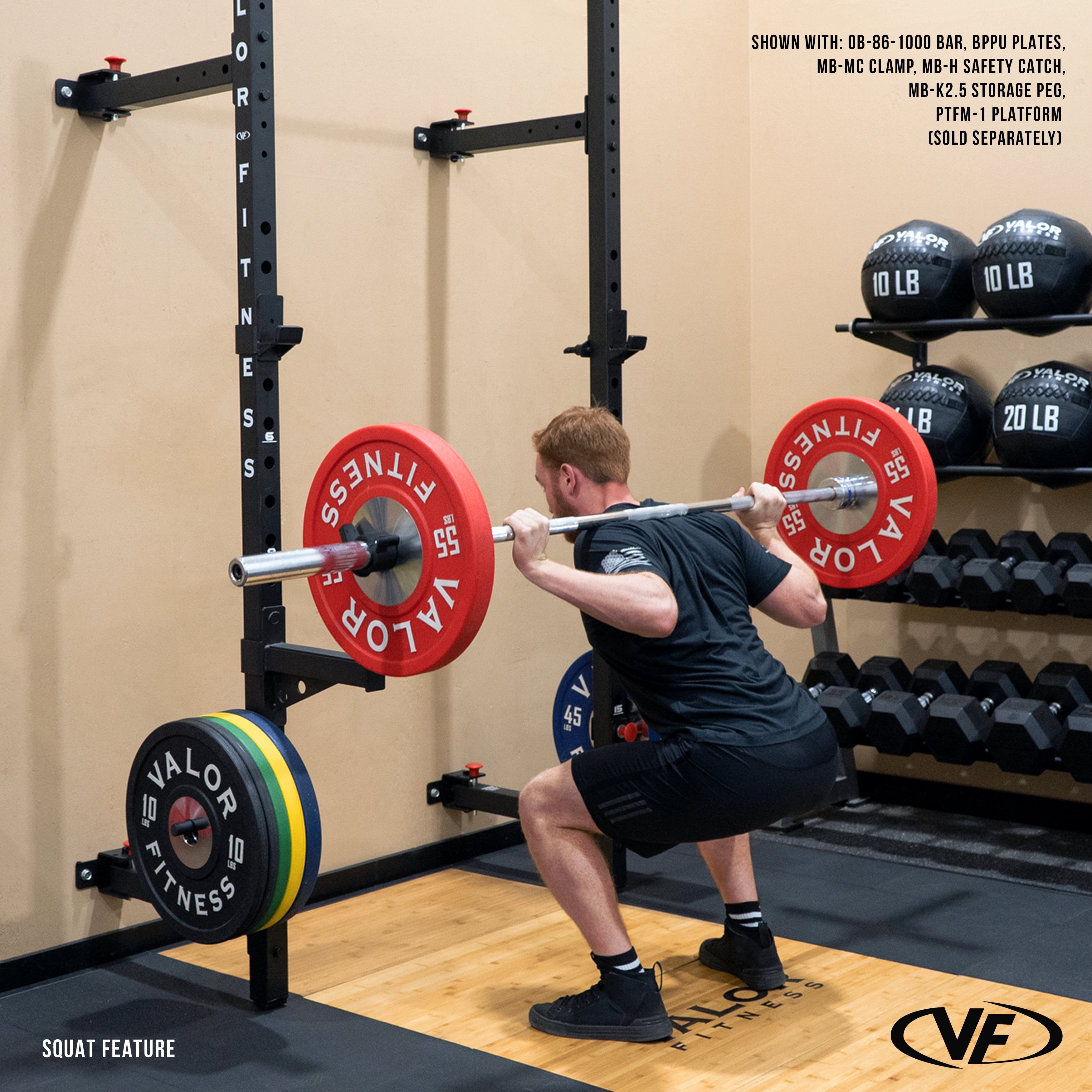 Valor Fitness Folding Squat Rack -Wall Mount Single, Bar, Workout, Pull up