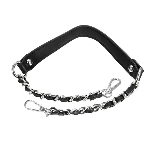 Unique Bargains 24' Iron Flat Chain Straps Purse Shoulder Bag DIY Replacement, 2Pack Black Silver