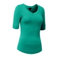 thumbnail image 2 of J. METHOD Girl's Junior Basic Casual 3/4 Elbow Half Length Sleeve Active V-Neck Uniform T-Shirt NEGT23 Kelly Green M, 2 of 5