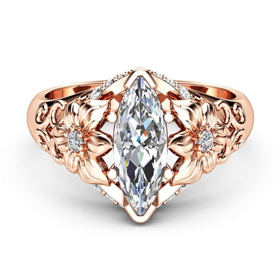 Women's Luxury Flower Horse Eye Zircon Rose Gold Plated Ring