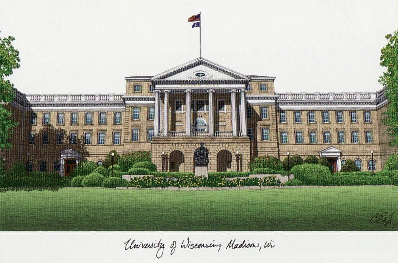 University of Wisconsin - Madison 8w x 6h Manhattan Black Single Mat Gold Embossed Diploma Frame with Bonus Campus Images Lithograph (value savings at $59)