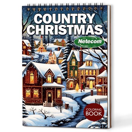 Netecom Country Christmas Coloring Book Spiral Bound for Adults A5 Wooden Cover 30 Delightful Coloring Pages of Merry Christmas Themes for Stress Relief and Relaxation