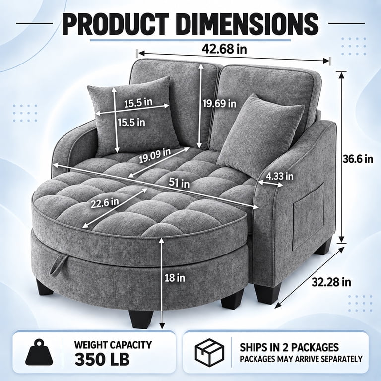 Moonmiss Oversized Chair and A Half, Gray Chenille with Storage Ottoman photo 4