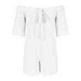 thumbnail image 6 of UAMVSH Summer Rompers for Women Trendy off Shoulder Bow Front Ladies Vacation Jumpsuit Baggy Sleeveless Solid Color Short Overalls Clothes, 6 of 7