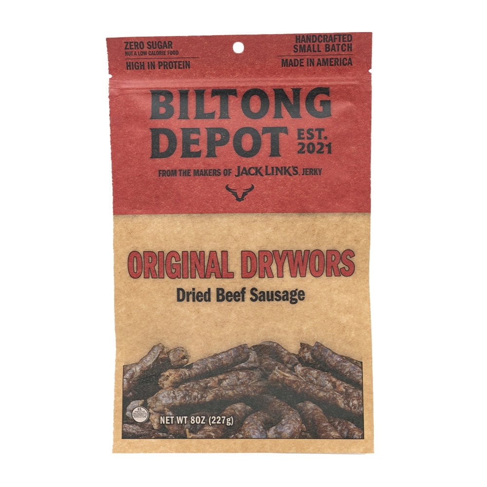 Biltong Depot Original Drywors (8oz): High Protein Snack, No Sugar, Natural Dried Beef Sausage Stick
