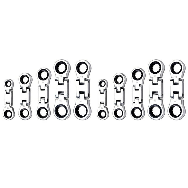 Juego de Llaves Combinadas de Trinquete Rechoncho y Cabeza Flexible de 10 Piezas, Juego de Minillaves, Cabeza Flexible con Extremo de Caja Doble, Juego de Minillaves