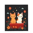 thumbnail image 4 of Durable Soft & Warm Flannel Blanket - Whimsical Cartoon Cats on Red Platform with Vibrant Flowers Perfect for Sofa Travel & Bed, 4 of 7