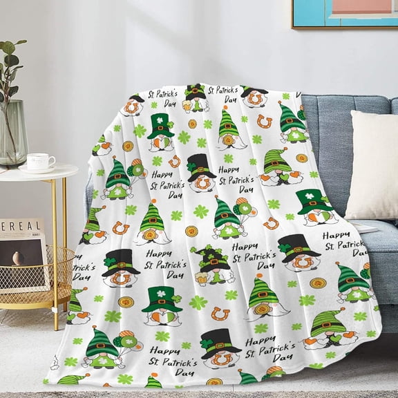 St. Patrick''s Day Gnome Blanket Gifts, Truck Gnomes Shamrocks Blankets Ultral Soft Lightweight Throw Blanket for Boys Girls Bedding Couch, Sofa, 30"x40" for Pets