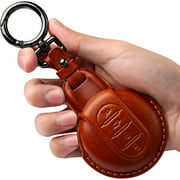 Tukellen Compatible with BMW Mini Leather Key Fob Cover with Keychain Key Case