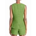 thumbnail image 3 of Women'S Two Piece Casual Suit Set Sleeveless Button Vest Shorts Office Business Suit Green L, 3 of 8