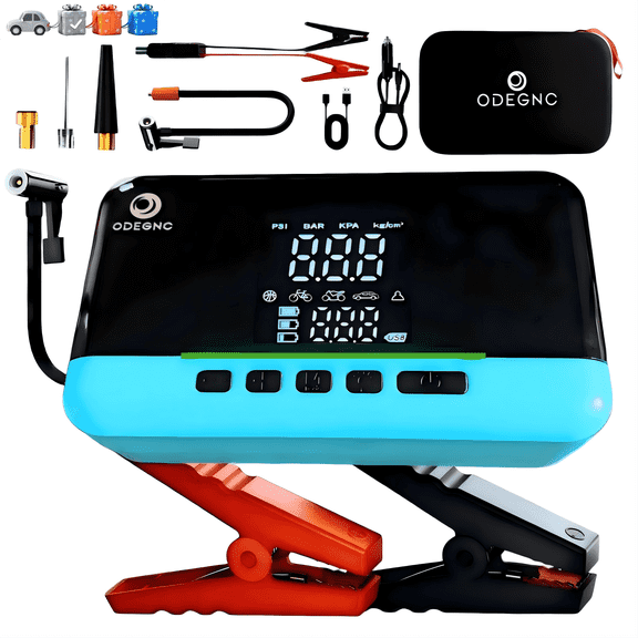 ODEGNC 5000A 20000mAh Jump Starter with Air Compressor, 160PSI Portable Tire Inflator & Car Battery Booster Kit