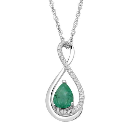 - 5/8 ct Natural Emerald Pendant Necklace with Diamonds in Sterling Silver