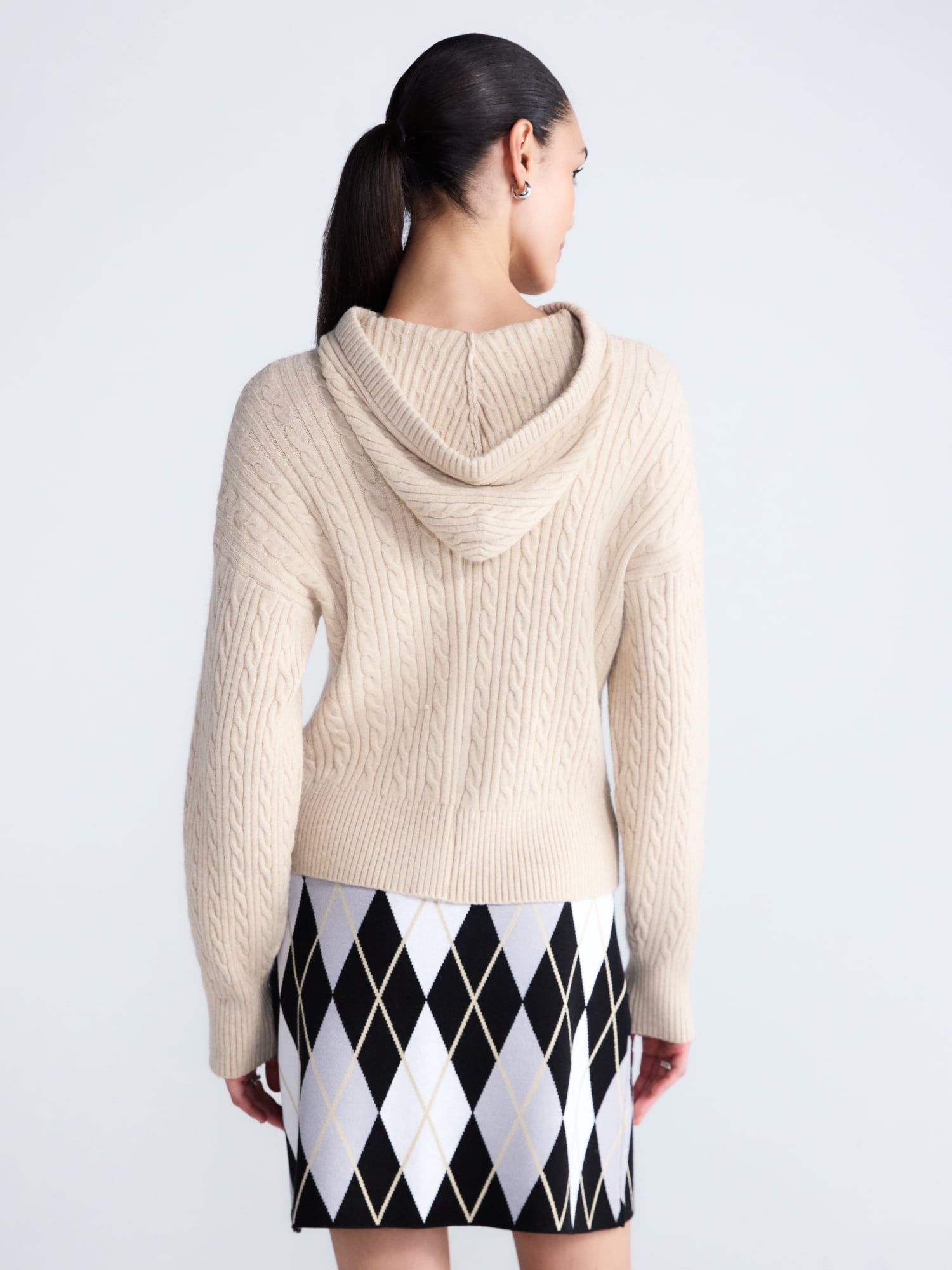 Free Assembly Women's and Women's Plus Cozy Yarn Cable Knit Hoodie Sweater, Midweight, Sizes XS-4X