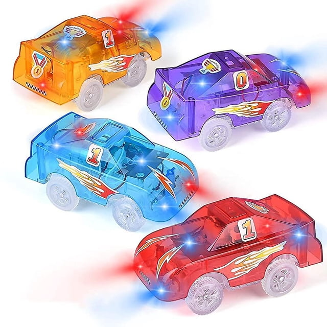 Juego de 4 coches de pista de repuesto, coches de carreras iluminados con 5 Le Sincero Electrónica
