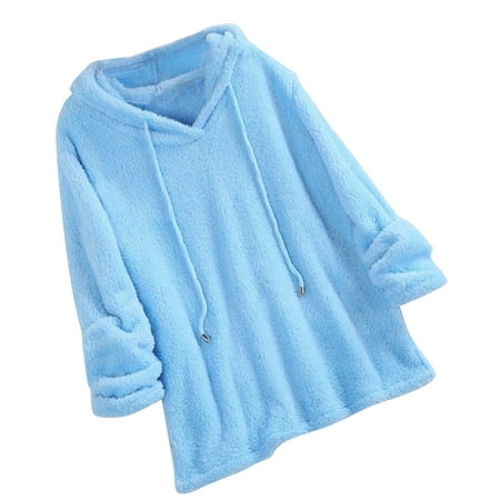 

Liveday Plus Size Autumn Winter Women Long Sleeve Hooded Plush Fluffy Hoodies Fleece Pullover Pajama Loose Hoodie Top New