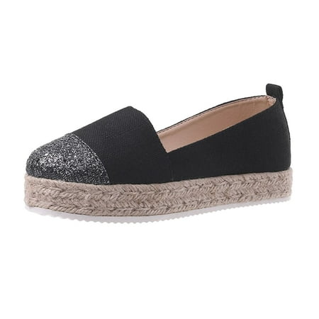 

AnuirheiH Women Shoes Hemp Rope Woven Thick-soled Fisherman Shoes Solid Color Ladies Single Shoes 4$ off 2nd item