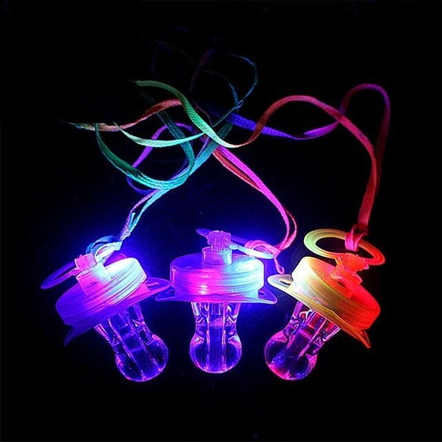 Light Up Pacifier LED Rave Party Glow Glowing Whistle Flashing Lanyard Blinking 
