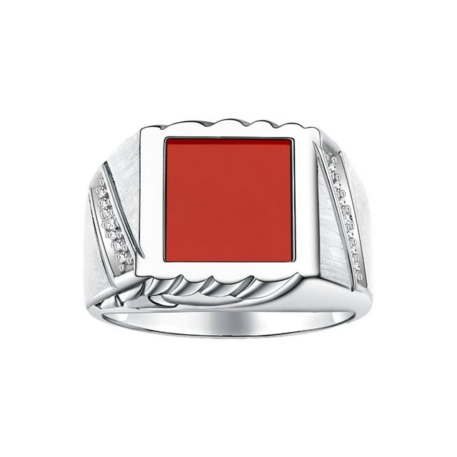 RYLOS Bagues pour Hommes en Argent Sterling avec Diamants et Quartz Rouge Taille 11