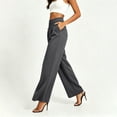 thumbnail image 5 of Oiangi Wide Leg Dress Pants for Women High Waist Stretchy Ruched Slacks Casual Basic Business Work Trousers with Pockets Dark Gray S, 5 of 9