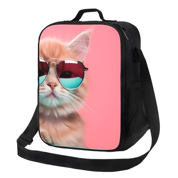 Disketp Cool Cat Pink Sunglasses Bolsa Térmica Estampada para Almuerzo, Lonchera para Hombres y Mujeres Adultos