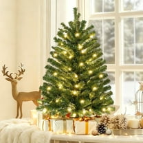 3 FT Pre-Lit Christmas Tree w/ 70 Lights 163 Tips, Hinged Artificial Holiday Xmas Christmas Decoration, Green