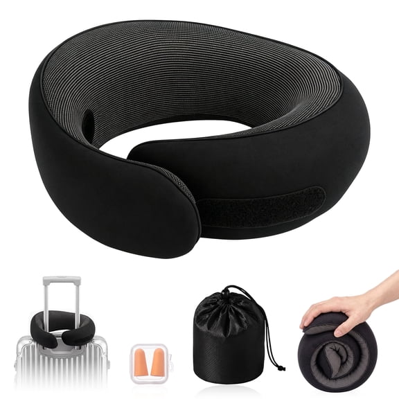100% Pure Memory Foam Neck Travel Pillows, 360° Support Stowable U-Shaped Sleeping Snail Pillow for Airplanes