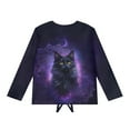 thumbnail image 5 of Xoenoiee Boho Mandala Cat Moon Galaxy Print Girls Long Sleeve Workout Tops Oversized Shirts Tie Front Blouses Crew Neck Graphic Gym Clothes Kids Winter Clothing, 9-10 Year, 5 of 7