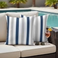thumbnail image 4 of Navy Blue Striped Outdoor Waterproof Pillow Covers, Geometric Grey White Vertical Stripes Decorative Square Throw Pillowcase Sofa Cushion Sham for Patio/Couch/Chair, 16"x16" 2 Pack, 4 of 8