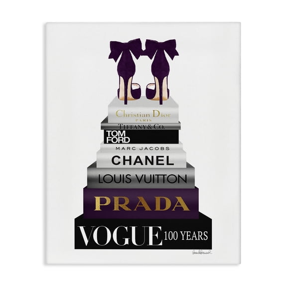 Stupell Industries Modern Fashion Designer Shoes Bookstack Purple Gold Watercolor Canvas Art, 24 x 30, by Amanda Greenwood