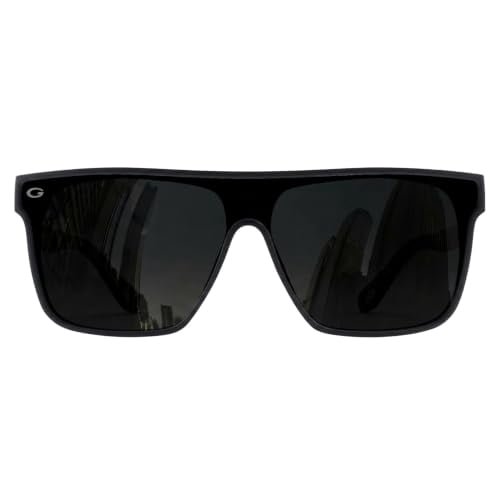 GRINDERPUNCH Polarized Shield Sunglasses for Men & Women Flat Top Oversized Square Lens UV400 Protection - Black