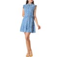 thumbnail image 5 of Allegra K Women's Full Placket Above Knee Gathering Print Flare Sleeve Dresses, 5 of 6
