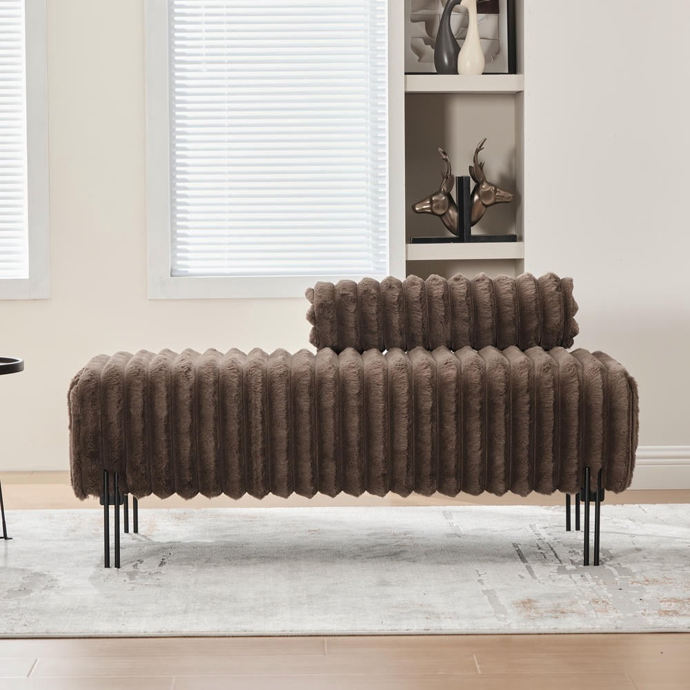 Kadyn 49.6" Small Loveseat with 4-Seater Small Sofa End of Bed Bench Window Ottoman Footrest and Adjustable Back, Loveseat Sofa for Living Room, Bedroom, Hallway, Small Space, Brown