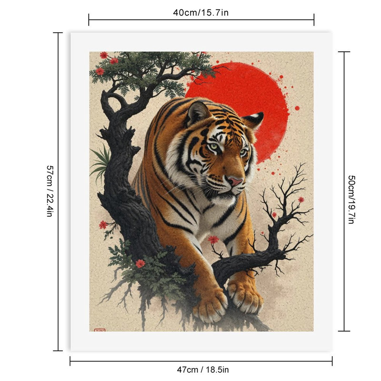 Paint By Numbers Kit for Adults Beginner - DIY Tiger Art Japanese Ink Sun Blossom Canvas Painting Kits for Adults, Frameless Paint By Number for Adults for Home Wall Decor 16x20 Inch