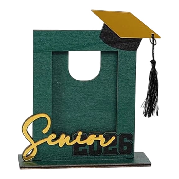 Class of 2026 Wooden Graduation Picture Frame, Vertical Portrait Shadow Box Desktop Ornament, Commemorative Photo Display for Graduates,Graduation Season Wooden Three-dimensional Photo Frame,Green