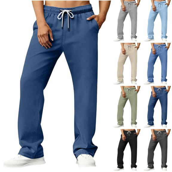 Mens Cotton Athletic Pants Open Bottom Running Sweatpants Straight Leg Casual Joggers with Pockets Light Blue