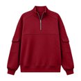 thumbnail image 6 of Women's Soft Fleece Lined Half Zip Sweatshirt Oversized Stand Collar Long Sleeve Pullover Tops Casual Fall Winter Street Outerwear Red, 6 of 6
