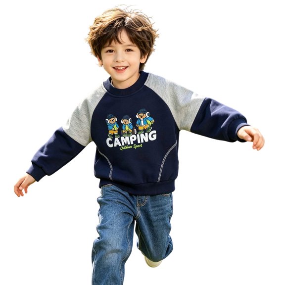 OGLCCG Boys' Pullover Sweatshirt Cartoon Printed Long Sleeve Fleece Crewneck Sweatershirt Fall Winter Outfits, Size 3-12