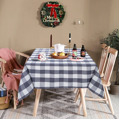 

GlowSol Square Farmhouse Table Cover 55x55 inch Gray White Rustic Buffalo Plaid Wrinkle Free Tablecloth Washable for Holidays Parties Dinner Decoration