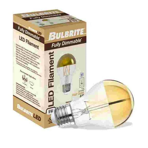 LED Filament 5 W Dimmable A19 Light Bulb with Glass Finish & Medium E26 Base - 2700K Warm White Light, 400 Lumens, Half Gold - Pack of 4