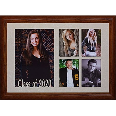 Cream Photo Frame Collage 7X10 Class Of 2020 5-Opening Collage Portrait Picture Frame ~ Laser Cut Cream Marbled Matboard With Hardwood Frame ~ Wonderful Graduation Gift Idea! (Fruitwood) ()