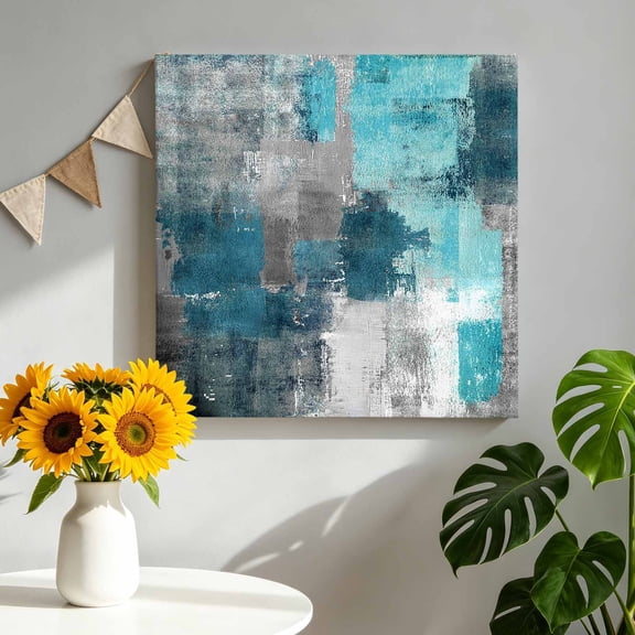 Canvas Wall Art Turquoise Grey Canvas Art Print Abstract Graffiti Pictures Wall Decor for Living Room Bedroom Artwork Decorations Stretched Framed Ready to Hang 10"x10"