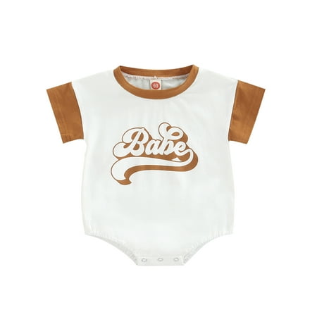 

ZIYIXIN Summer Lovely Baby Girls Boys Jumpsuits Clothing Babe Letter Color Patchwork Short Sleeve Romper Khaki 3-6 Months
