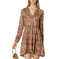 thumbnail image 6 of MODA NOVA Juniors V Neck Long Sleeves Cinched Waist Half Placket Floral Dress, 6 of 8