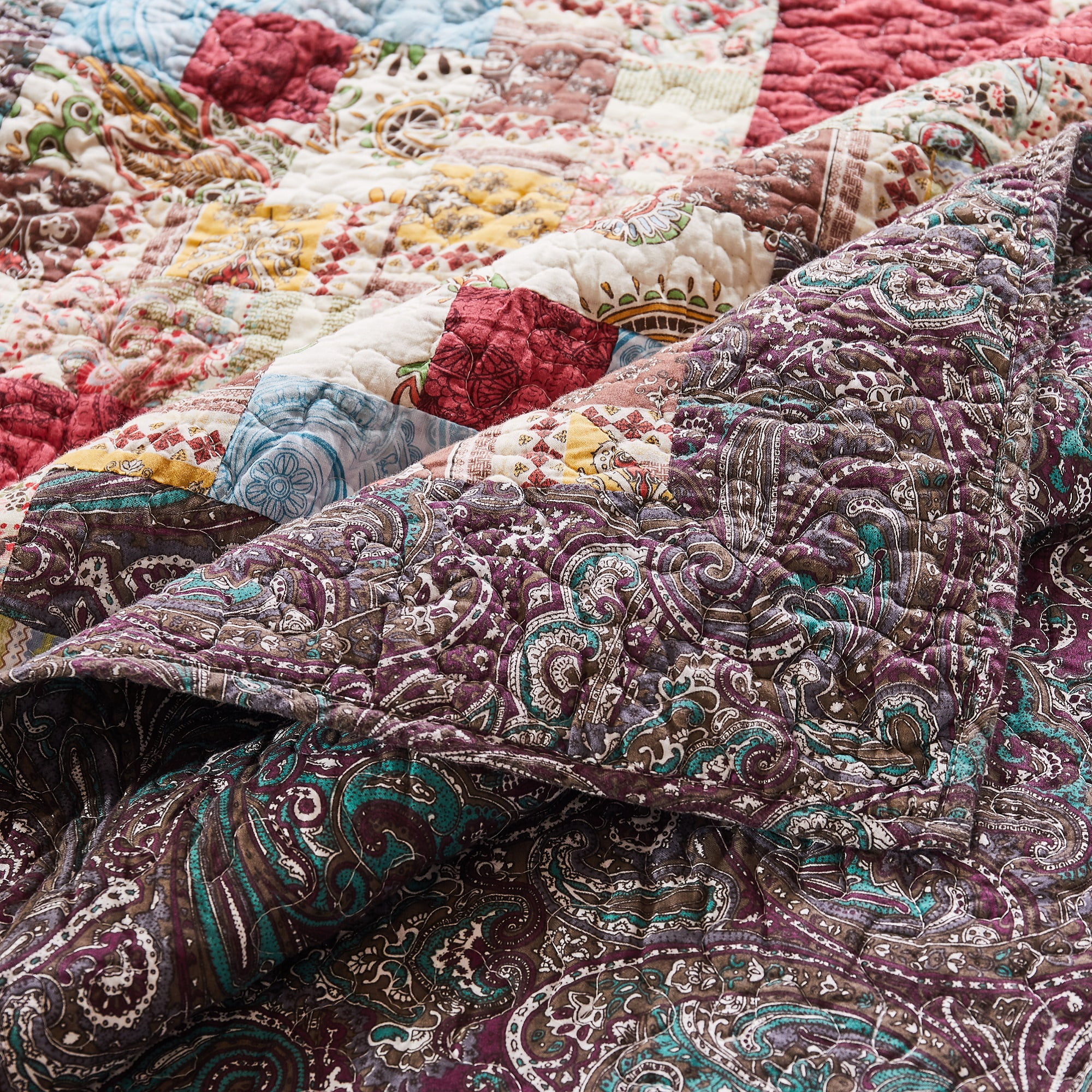 Global Trends Caribou Creek Lodge Authentic Patchwork 100% Cotton Reversible Quilt Set, 3-Piece King/Cal King