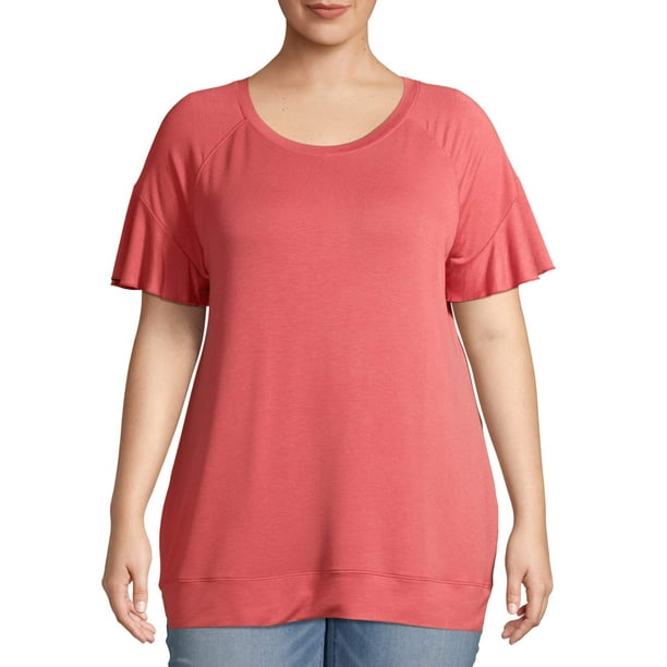 Terra And Sky Terra And Sky Womens Plus Size Ruffle Sleeve Super Soft T