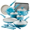 Rachael Ray 15-Piece Get Cooking! Aluminum Nonstick Pots and Pans Set/Cookware Set, Light Blue