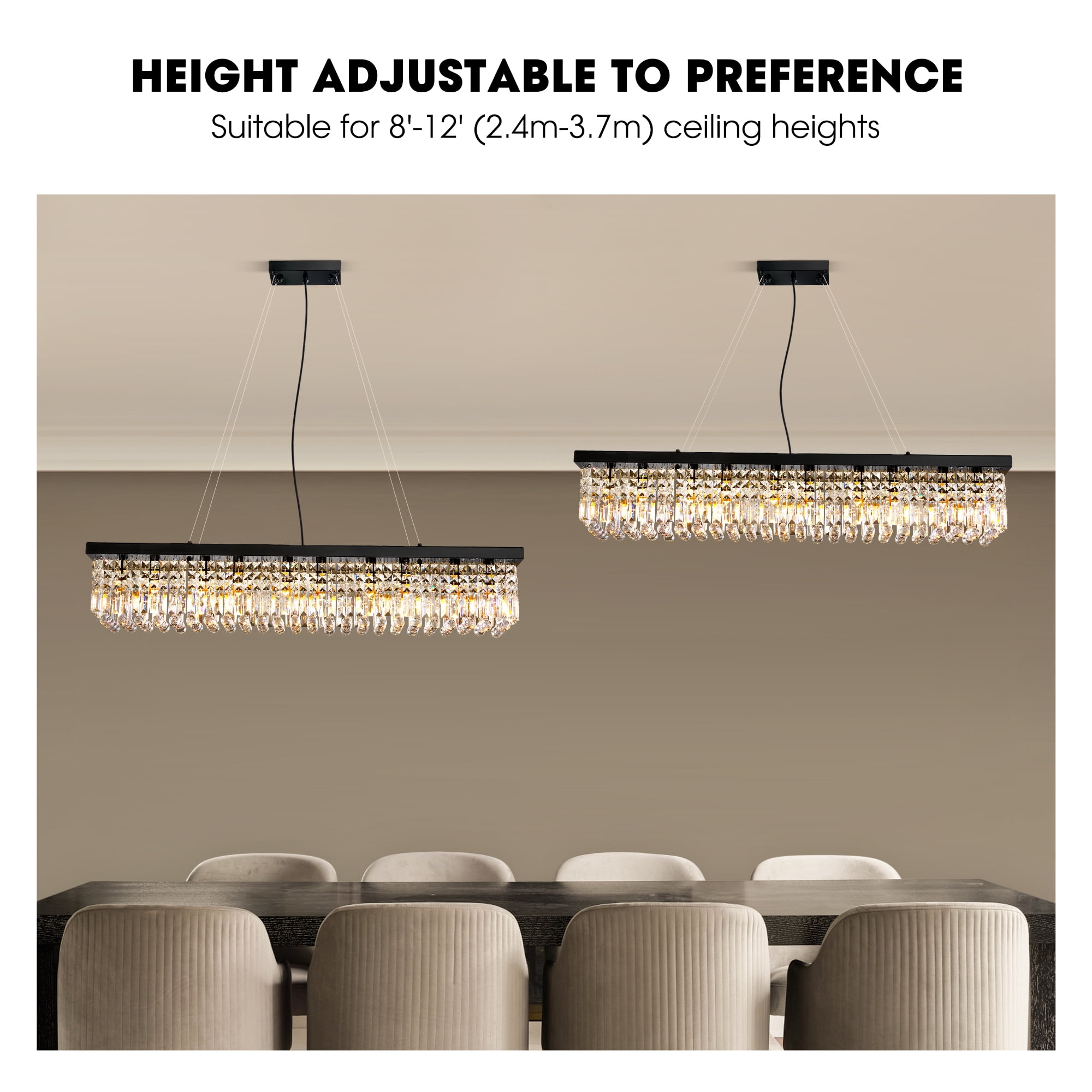 HOOMEDELIER Modern Crystal Chandelier,47" Rectangular Chandelier Pendent Light Fixture,Ceiling Chandelier for Indoor