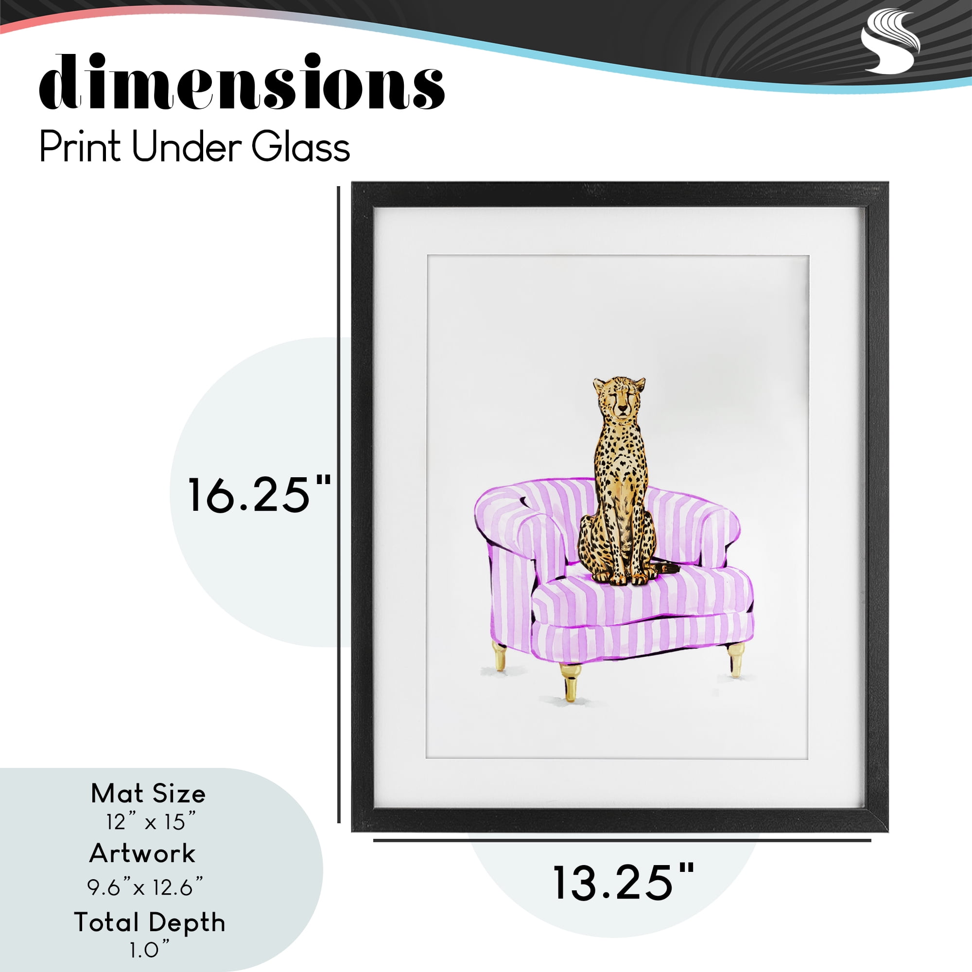 Cheetah on Pink Stripe Chair Black Framed Print Under Glass, design by Ziwei Li