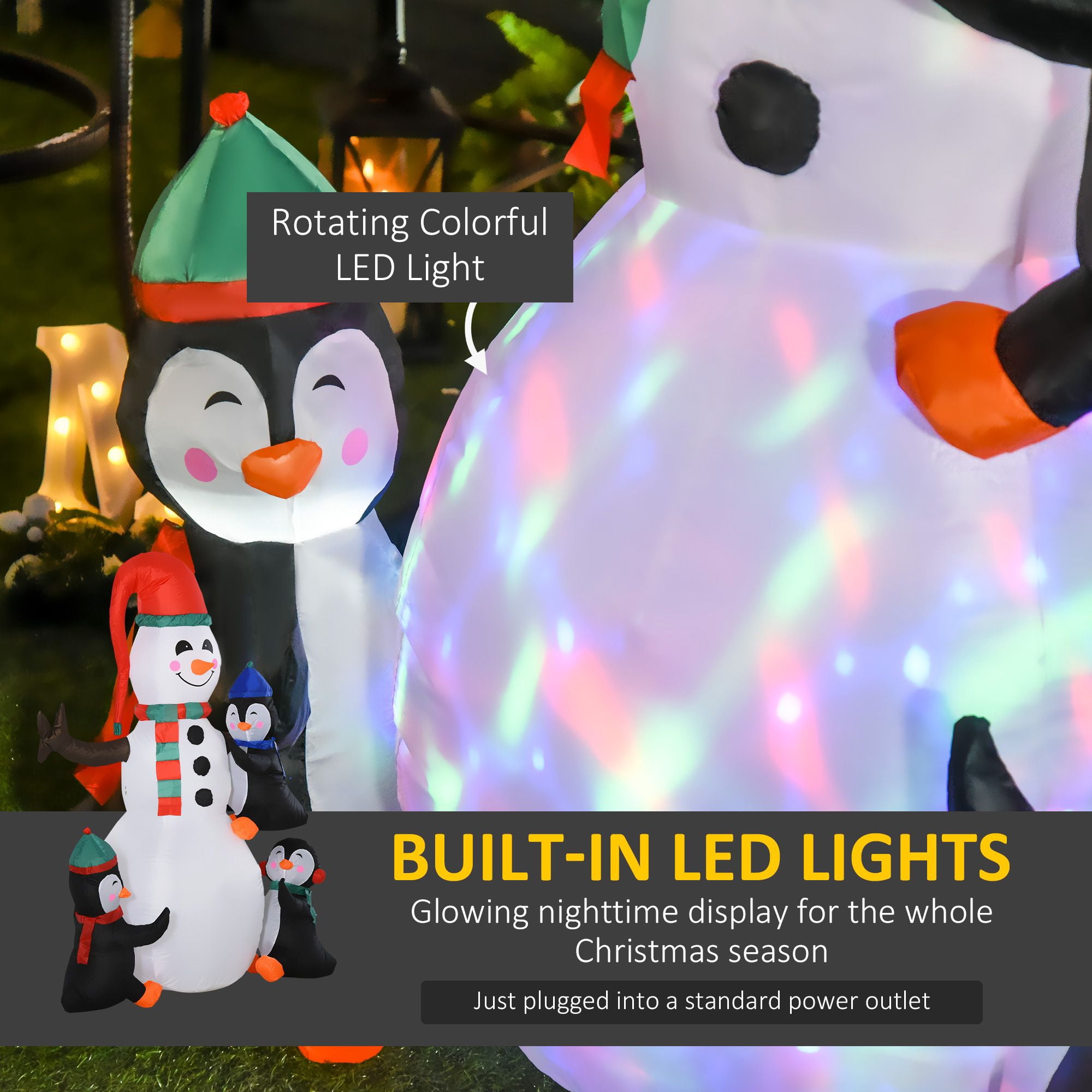6 ft Christmas Yard Inflatable with 3 Penguins Building a Snowman, Lighted LED Outdoor Holiday Decoration, Polyester