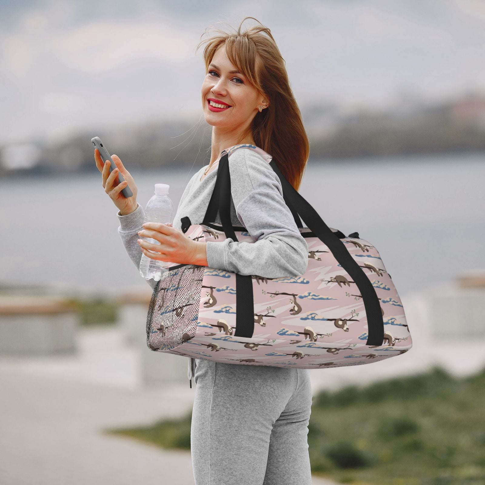 Ratiio Cloud Sloth Pattern Hand Travel Bag, Weekender Carry On for Women Men, Sports Gym Bag, Workout Duffel Bag, Overnight Shoulder Bag fit 15.6 Inch Laptop
